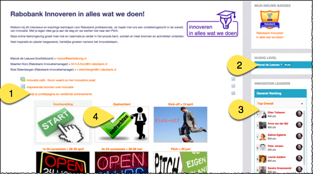 De hoofdpagina in Moodle